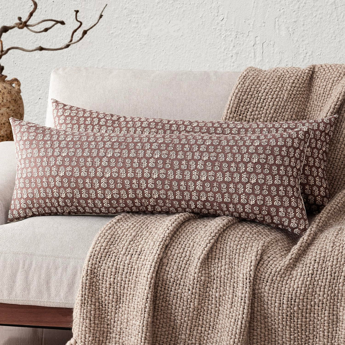 Foindtower Decorative Floral Print Throw Pillow Covers 20×20 Inch,Tan Taupe