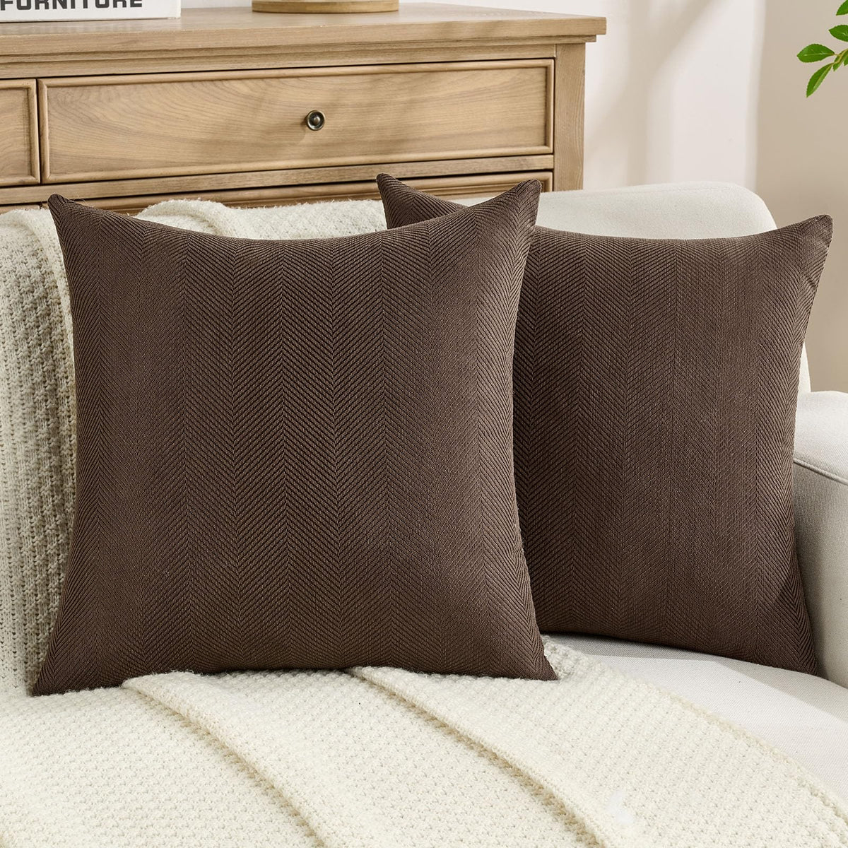 FUTEI Pack of 2 Chenille Throw Pillow Covers 18x18 Inch, Black