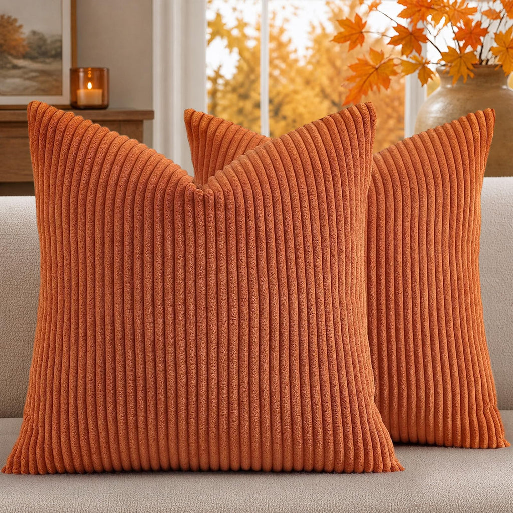 Mecatny Corduroy Fall Decorative Throw Pillow Covers 18x18 Set of 2 Khaki