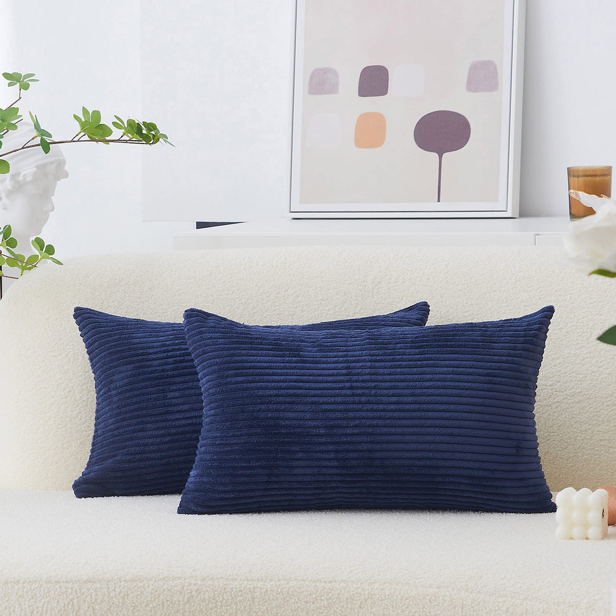 Home Brilliant Yellow Pillow Covers Summer Decorative Set of 2 Striped Corduroy Plush Velvet Throw Pillow Covers for Couch Decor, 18x18 inch, Light Yellow