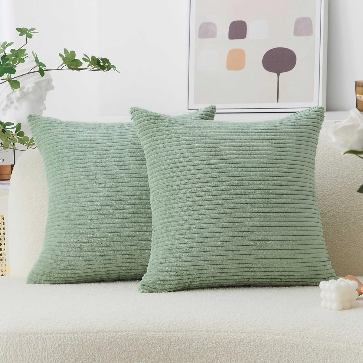 Home Brilliant Yellow Pillow Covers Summer Decorative Set of 2 Striped Corduroy Plush Velvet Throw Pillow Covers for Couch Decor, 18x18 inch, Light Yellow