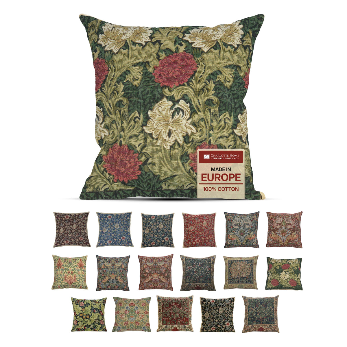 William Morris Fleurs de Morris Red Tapestry Throw Pillow Cover 16 x 16 in