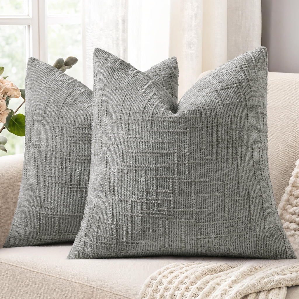 decorUhome Textured Chenille Throw Pillow Covers 18x18 Set of 2 Cream White