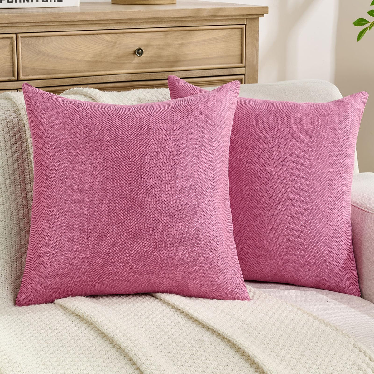 FUTEI Pack of 2 Chenille Throw Pillow Covers 18x18 Inch, Black
