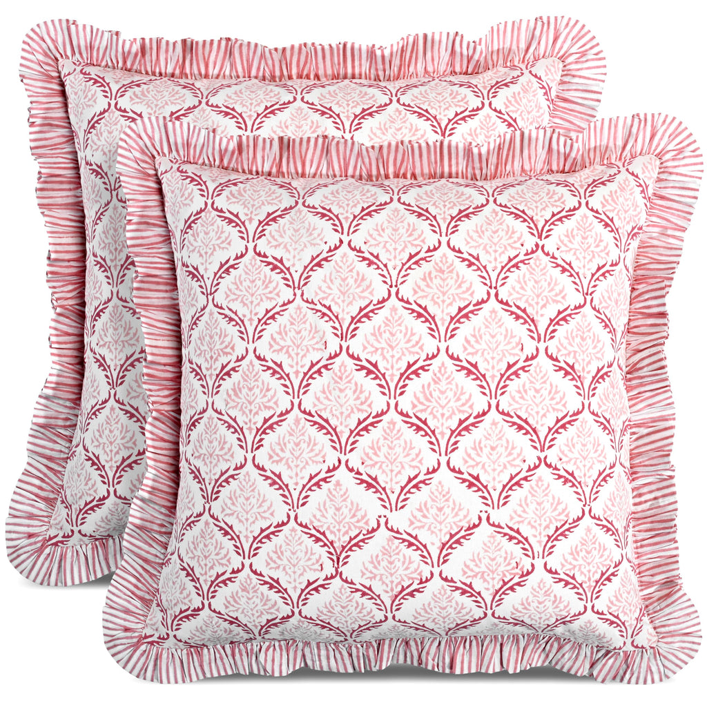 CPC Block Print Ruffle Throw Pillow Cover Emerald Green 20"x20", Pack of 2