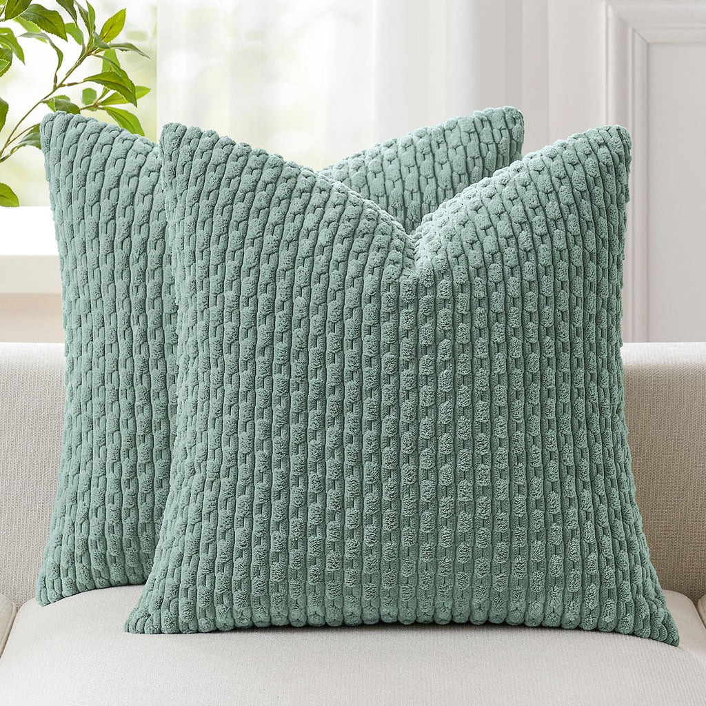 Kevin Textile Soft Corduroy 18x18 Inch Pillow Covers 2 Pack, Sage Green