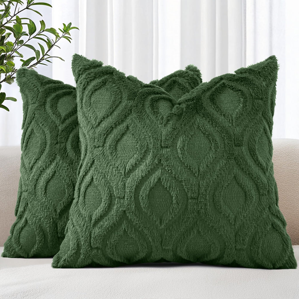 decorUhome Faux Fur Plush Soft Beige Throw Pillow Covers 18x18 Set of 2
