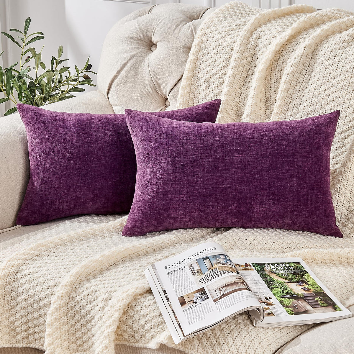 GAWAMAY Decorative Square Throw Pillow Covers 18"x18" Inch Set of 2, Super Soft Chenille Pillows Cover Fall Pillowcase for Living Room Bedroom Sofa Couch Cushion Cover Navy Blue 45x45cm (Only Covers)