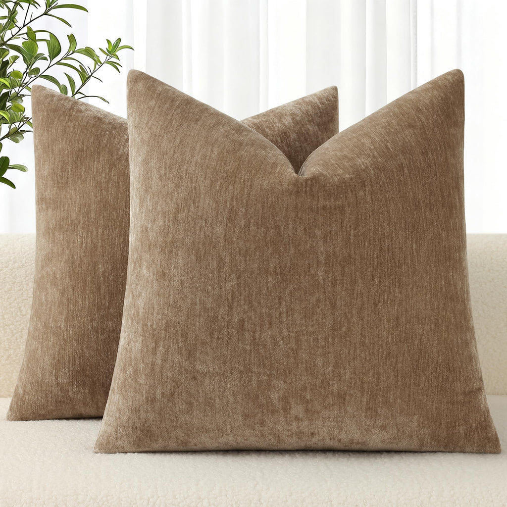 decorUhome Soft Chenille Moss Green Throw Pillow Covers 18X18 Set of 2