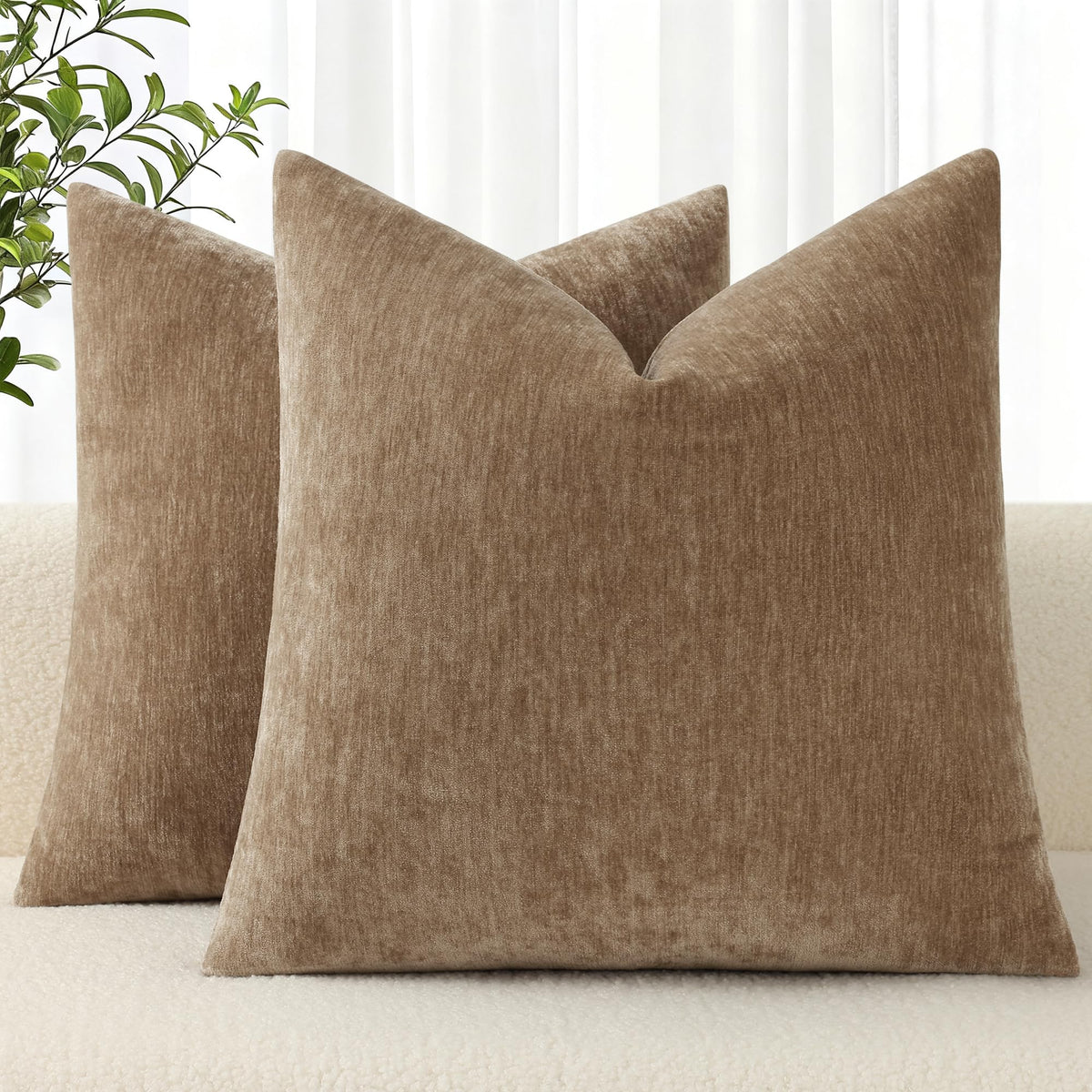 decorUhome Soft Chenille Moss Green Throw Pillow Covers 18X18 Set of 2
