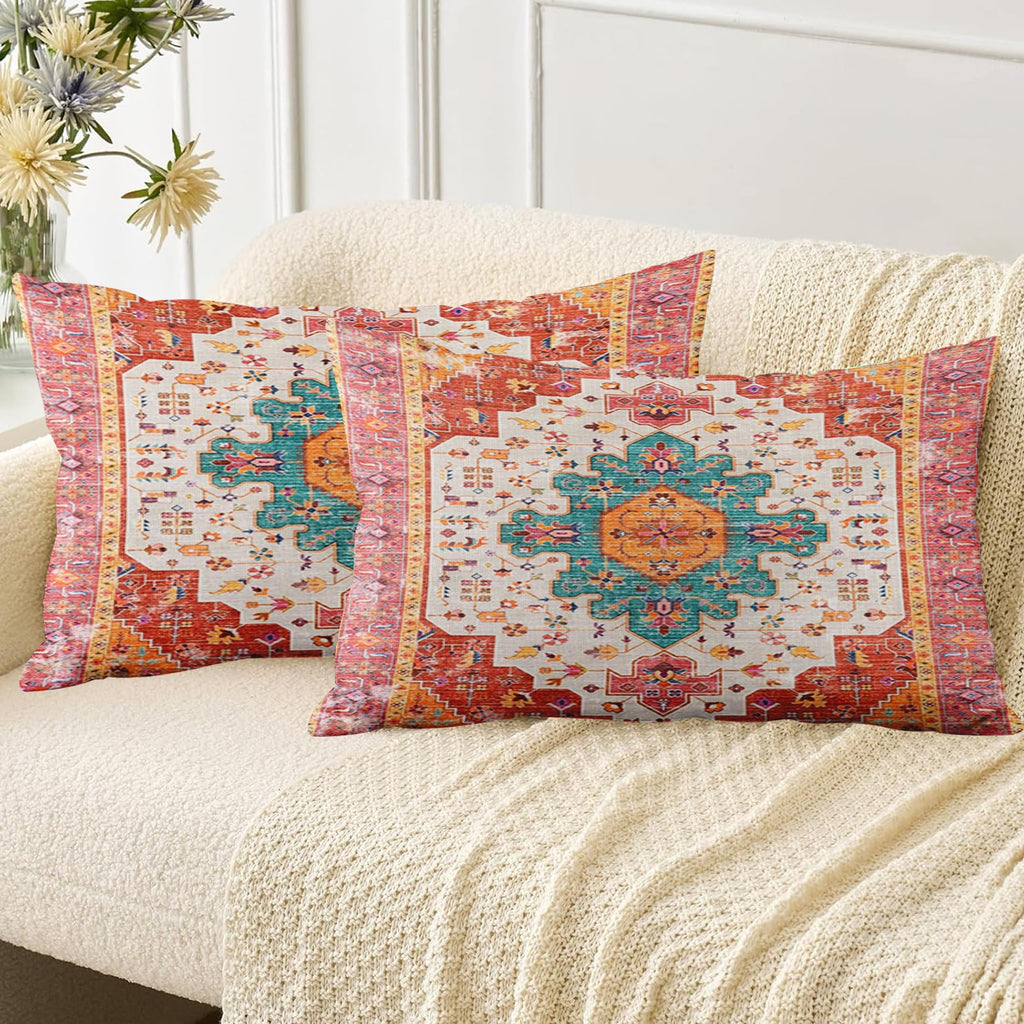 Boho Throw Pillow Covers 18x18 inch Set of 2,Soft Pillowcases Bohemia Carpet Printing Pattern Decorative Sofa Living Room Bed Square Pillow Case Cushion Cover-Cream Color