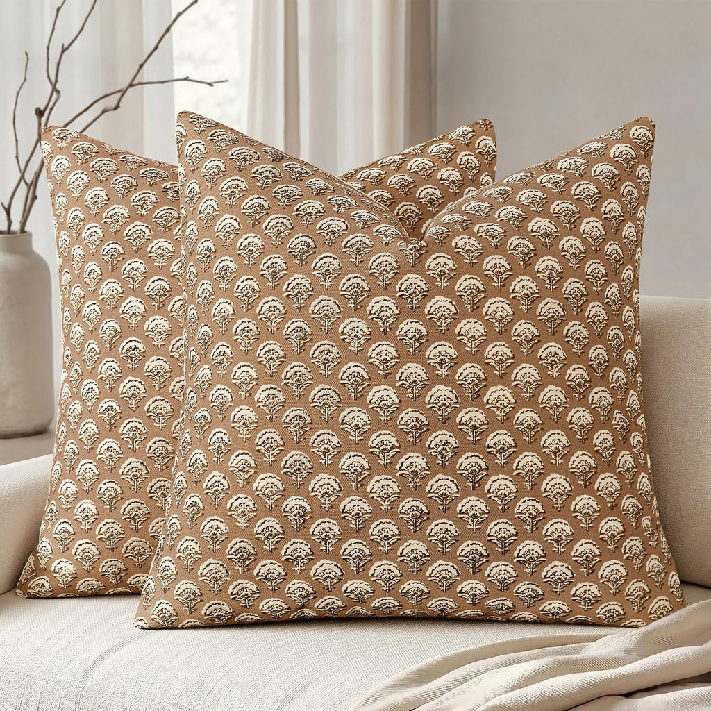 MIULEE Floral Print Decorative Pillow Covers 18x18, Light Taupe