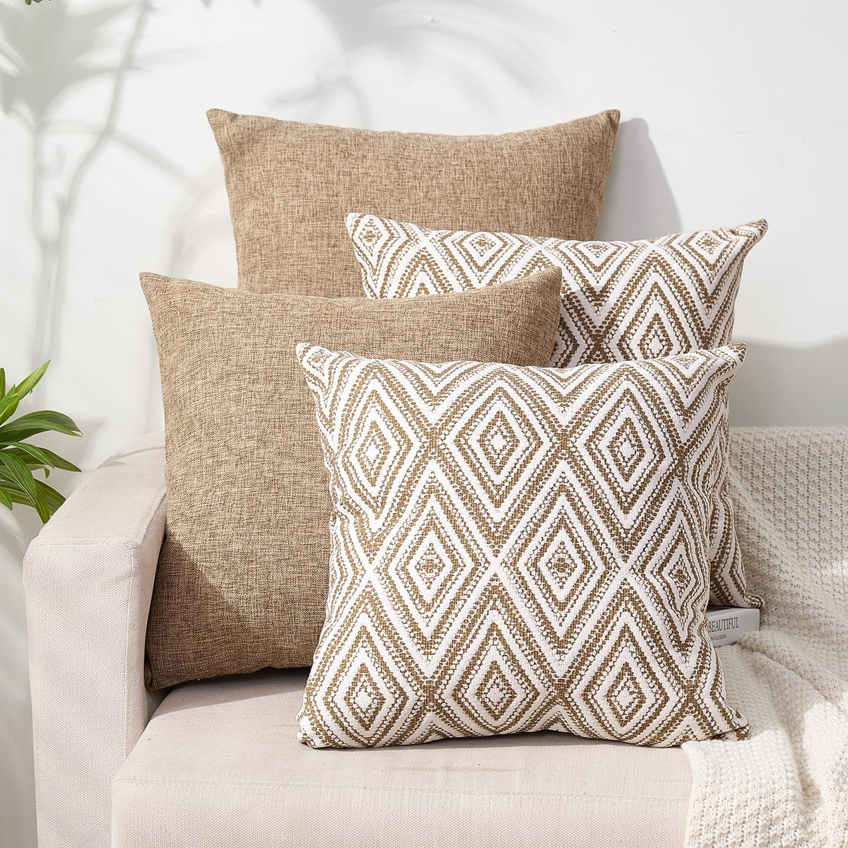 HPUK Throw Pillow Covers 18x18 Set of 4, Blue Patterned & Solid Covers
