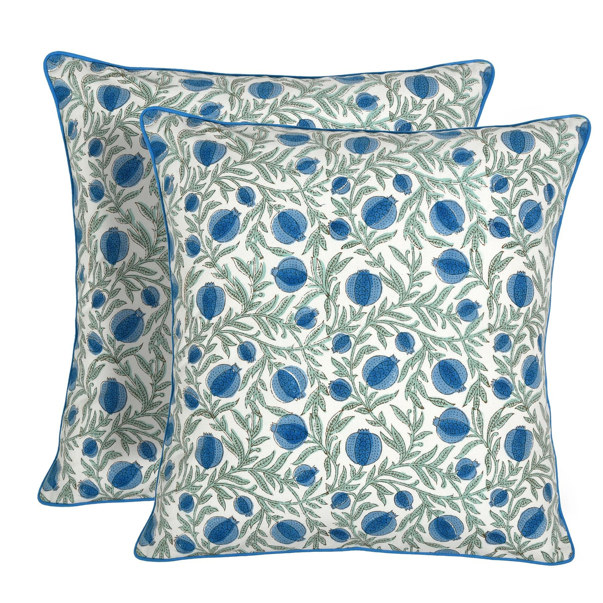 Ridhi Block Print Columbia Blue Pillow Cover 18" x 18" (Pack of 2) Decorative Couch Pillows for Living Room, Chic Boho Cute Outdoor Pillows Covers Gifts for Spring, Easter and Valentine