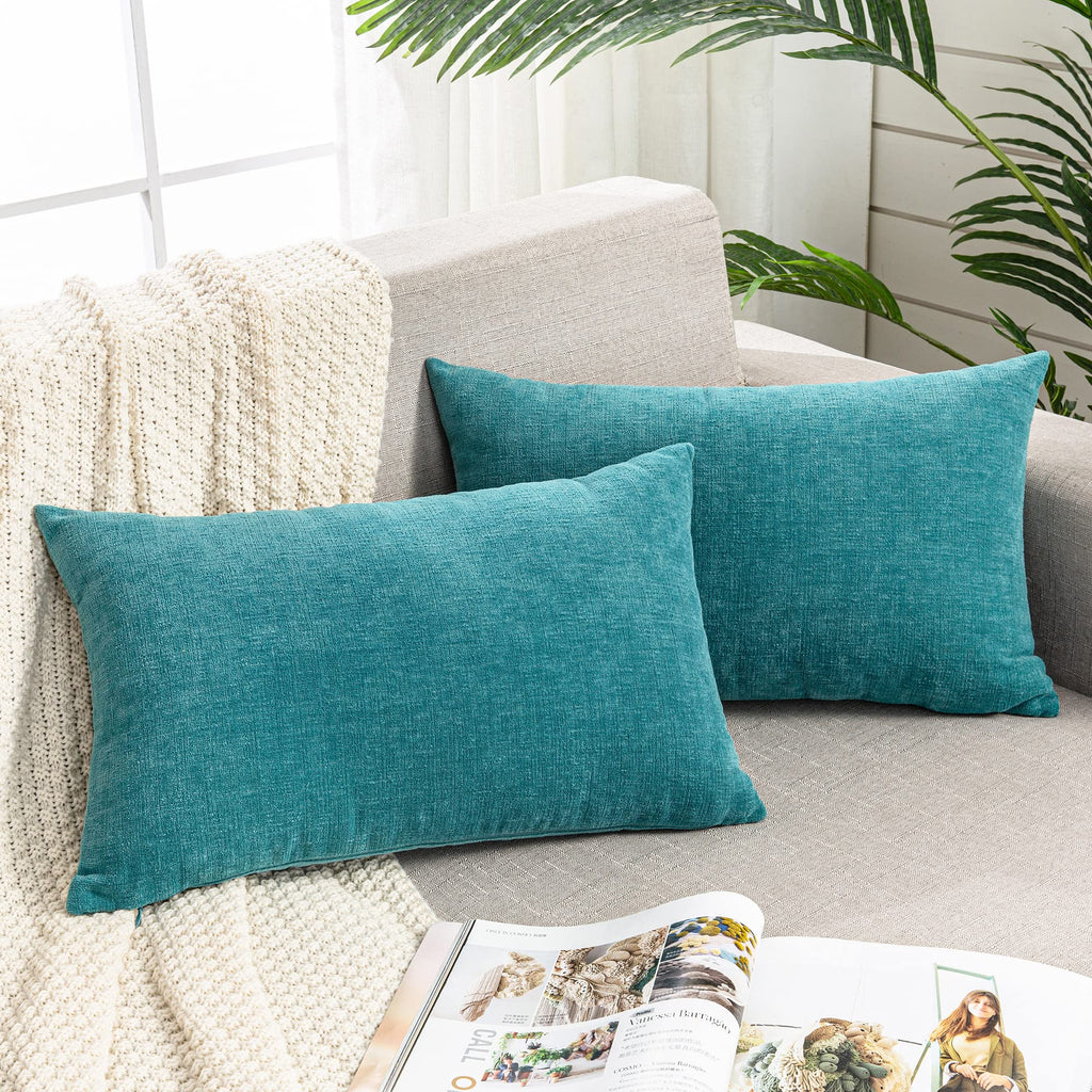 GAWAMAY Lumbar Support Pillow Decorative Rectangle Throw Pillow Covers 12"x20" Inch Set of 2, Soft Chenille Pillowcase for Living Room Bedroom Sofa Couch Cushion Cover Navy Blue 30x50cm (ONLY Covers)