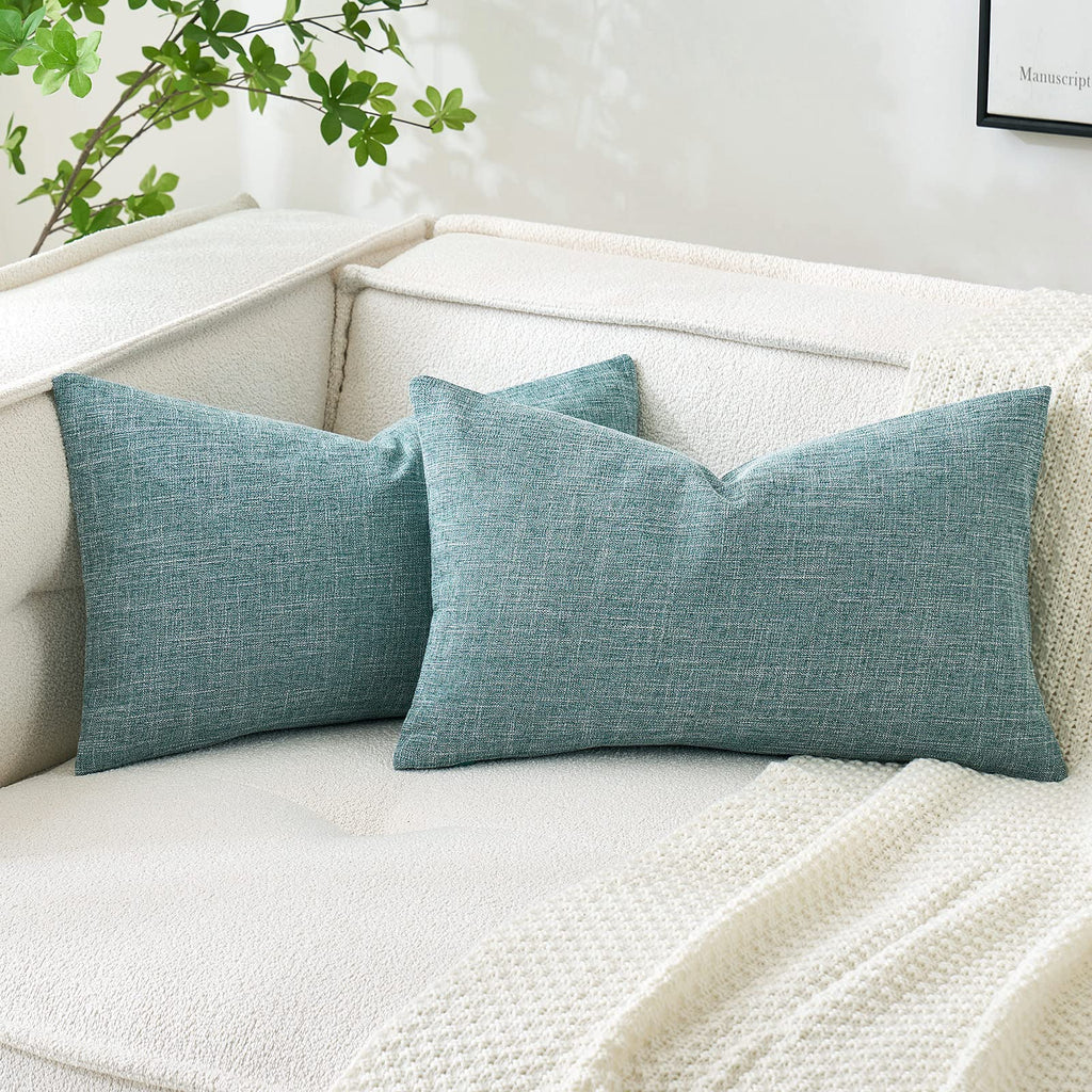 MIULEE Pack of 2 Linen Textured Pillow Covers, 18x18 Inch Light Blue