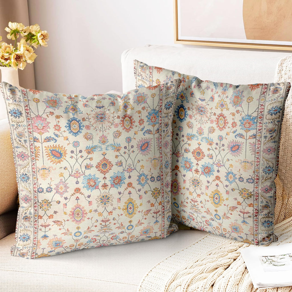 Boho Throw Pillow Covers 18x18 inch Set of 2,Soft Pillowcases Bohemia Carpet Printing Pattern Decorative Sofa Living Room Bed Square Pillow Case Cushion Cover-Cream Color