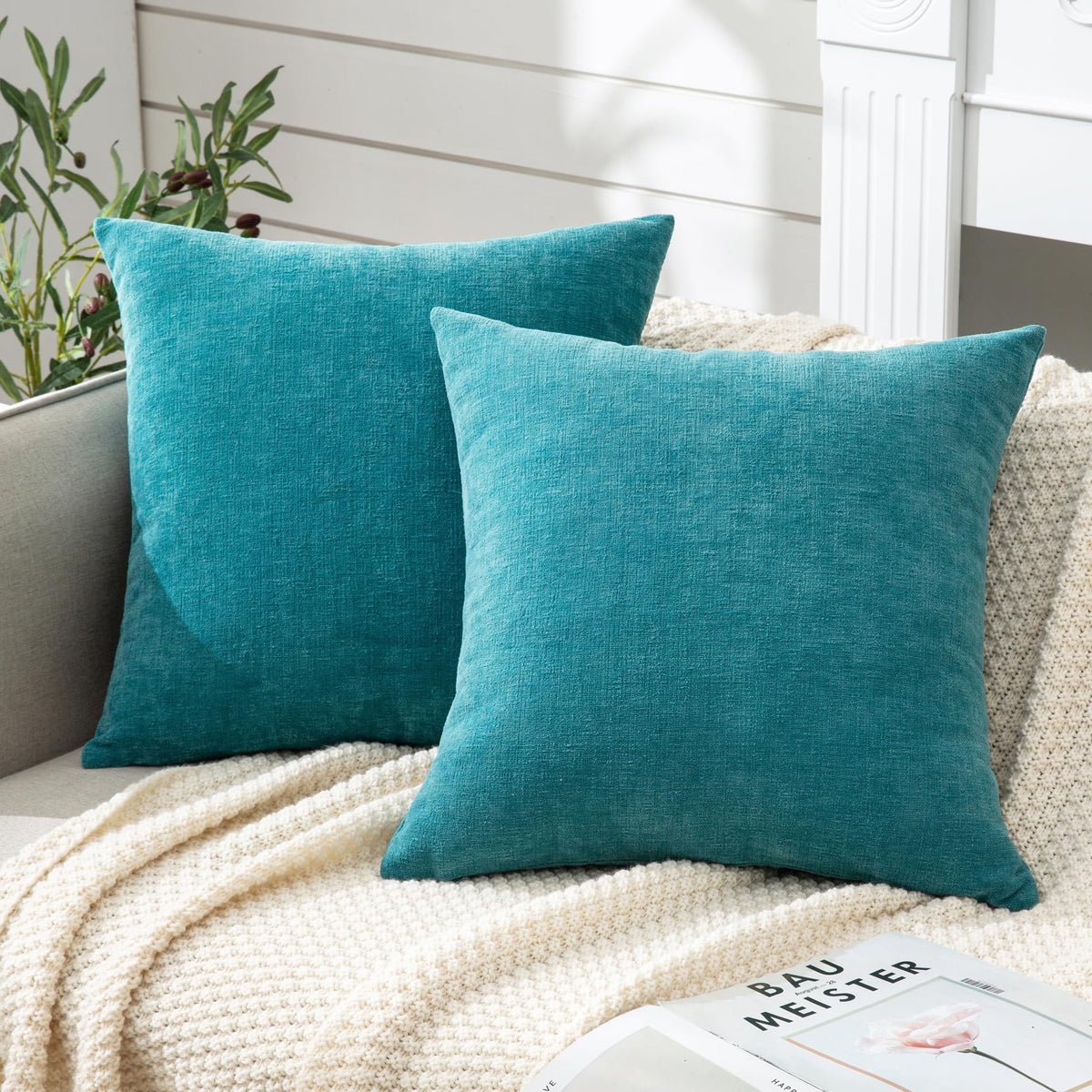 GAWAMAY Lumbar Support Pillow Decorative Rectangle Throw Pillow Covers 12"x20" Inch Set of 2, Soft Chenille Pillowcase for Living Room Bedroom Sofa Couch Cushion Cover Navy Blue 30x50cm (ONLY Covers)
