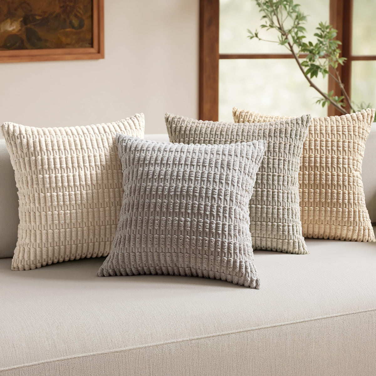 MIULEE Pack of 4 Corduroy Decorative Throw Pillow Covers 18x18 Inch Brown