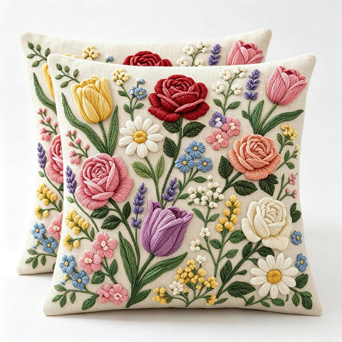 Decorative Throw Pillow Covers, Vintage Floral Pattern in Sage Green and Brown, 2 Pack Square Cushion Cases with Autumn Leaves Design，18x18 Pillows Linen Pillowcase
