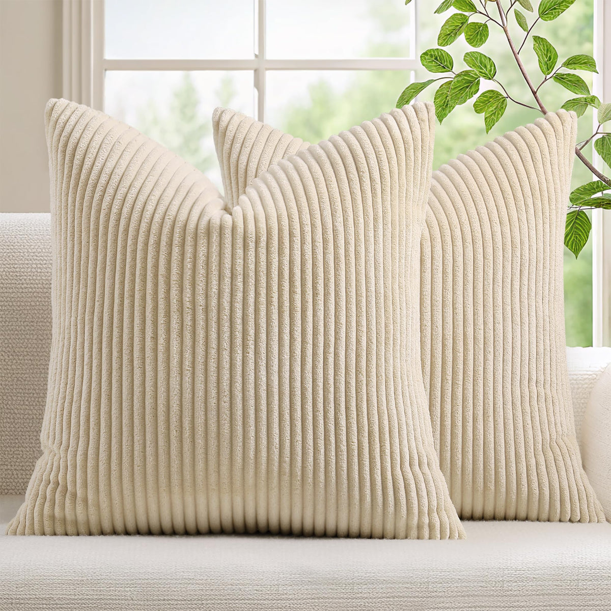 Mecatny Corduroy Fall Decorative Throw Pillow Covers 18x18 Set of 2 Khaki