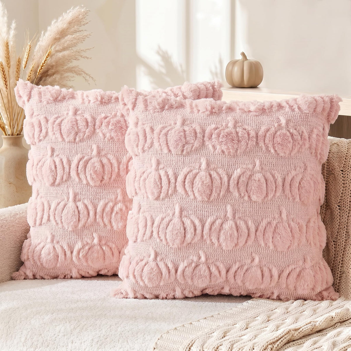 AVOIN colorlife Beige Fall Pumpkin Throw Pillow Covers 18x18 Inch