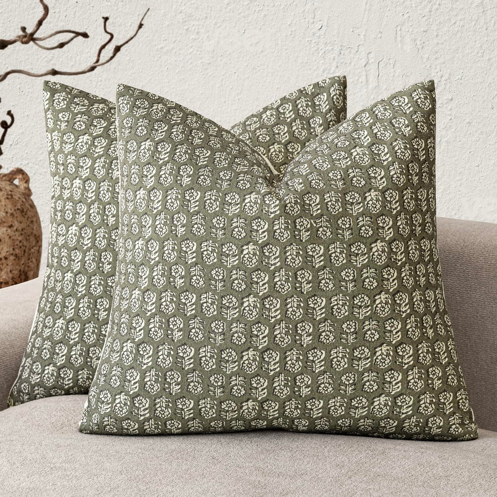 Foindtower Decorative Floral Print Throw Pillow Covers 20×20 Inch,Tan Taupe