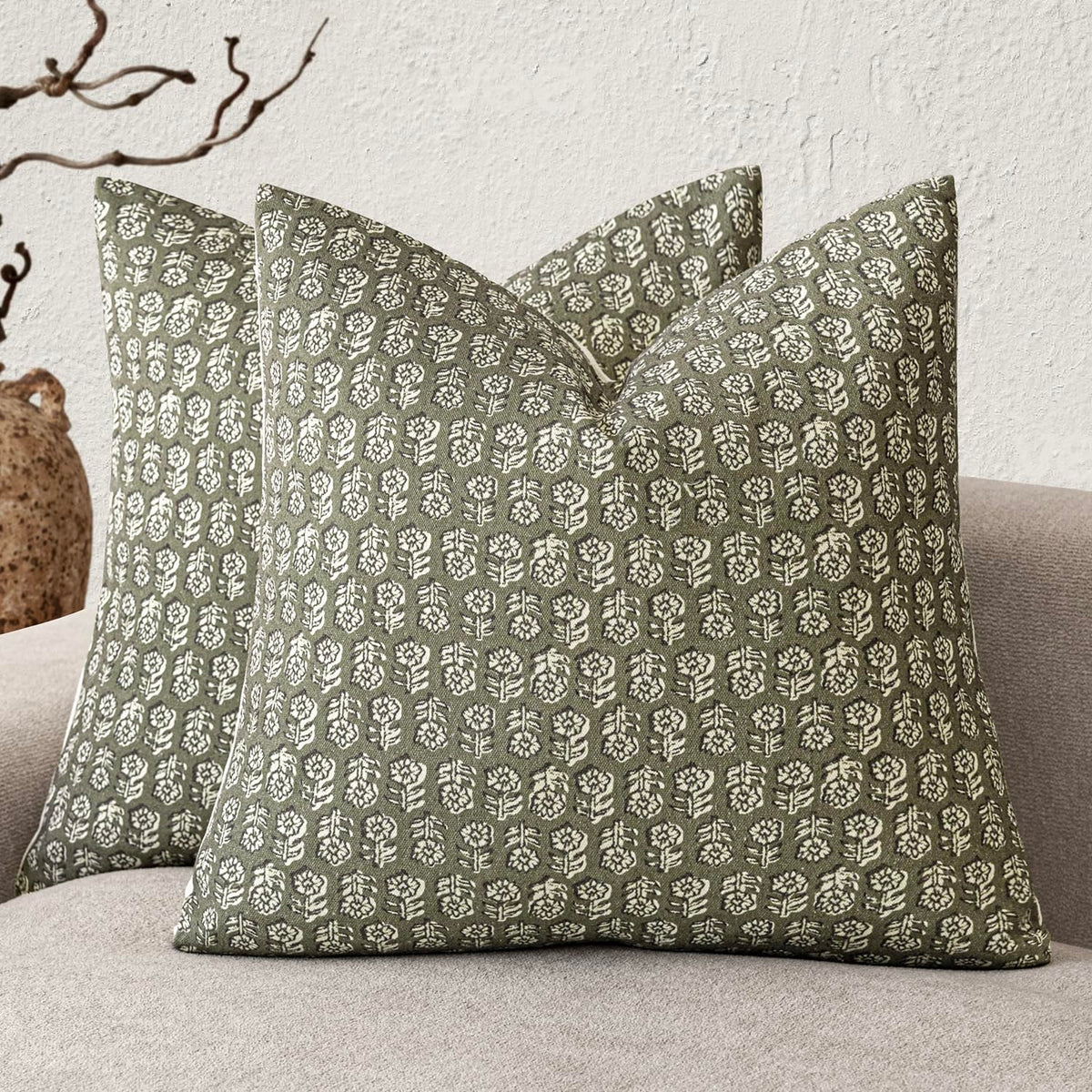 Foindtower Decorative Floral Print Throw Pillow Covers 20×20 Inch,Tan Taupe