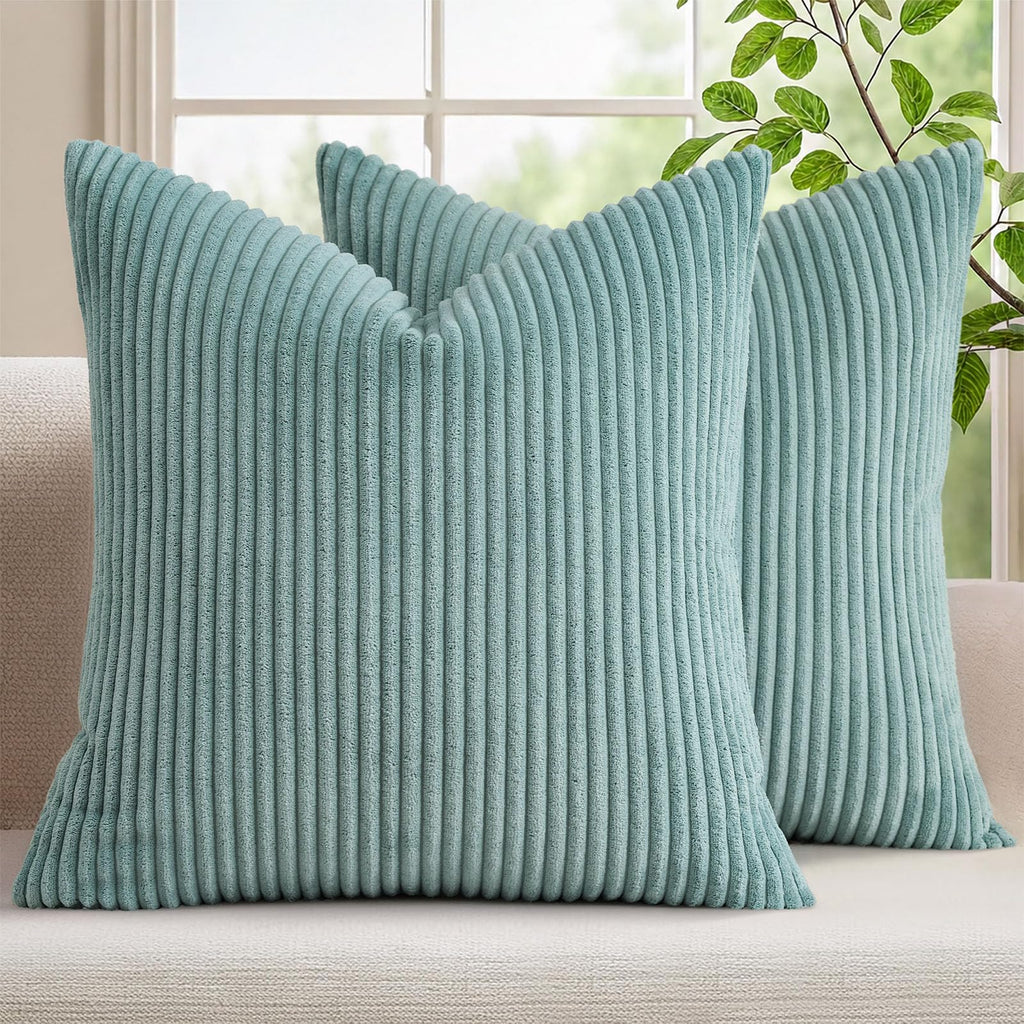 Mecatny Corduroy Fall Decorative Throw Pillow Covers 18x18 Set of 2 Khaki