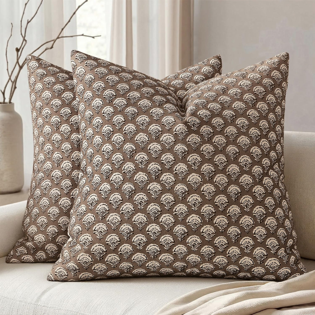 MIULEE Floral Print Decorative Pillow Covers 18x18, Light Taupe