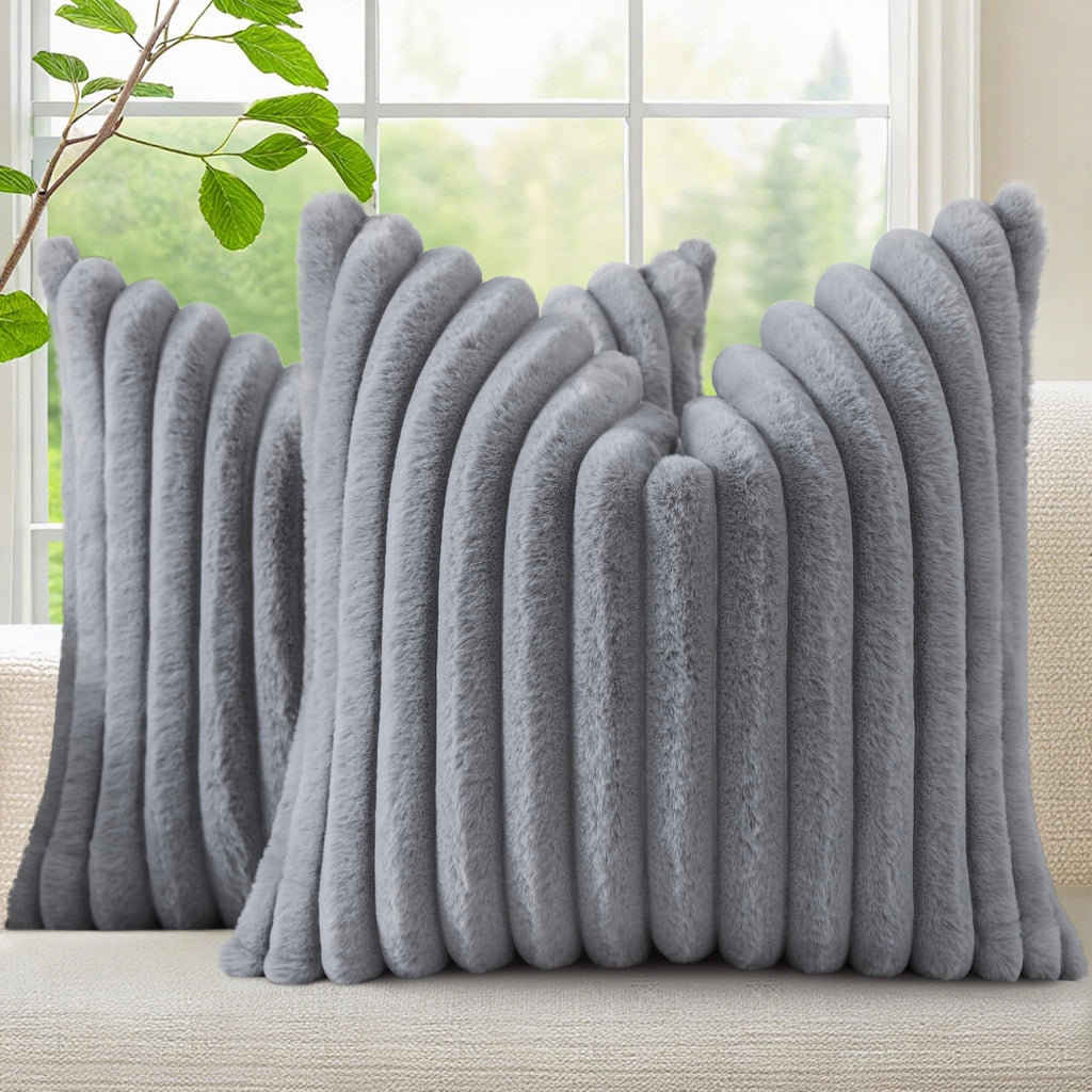 decorUhome Fall Faux Fur Throw Pillow Covers 18x18 Set of 2 Rust
