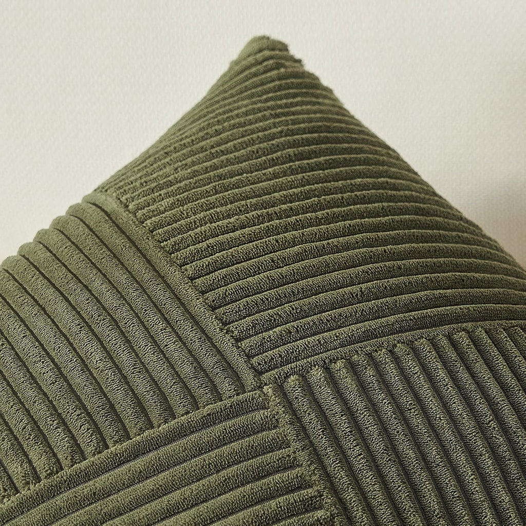 Topfinel Olive Green Decorative Throw Pillow Covers Set of 2 18x18 Inches for Couch Bed Sofa, Boho Aesthetic Home Decor, Soft Corduroy Striped Patchwork Windmill Textured Cushion Cases 45x45 cm