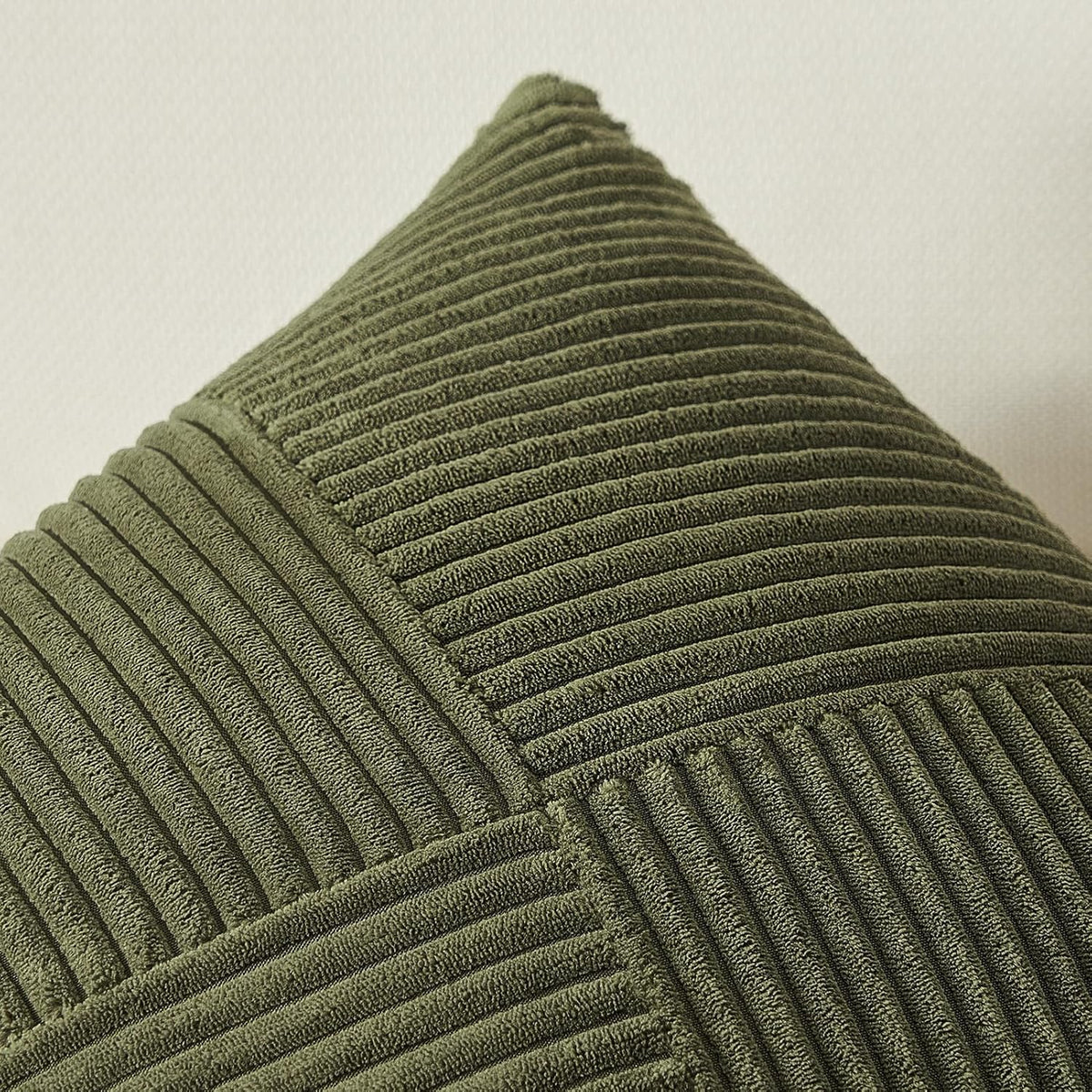 Topfinel Olive Green Decorative Throw Pillow Covers Set of 2 18x18 Inches for Couch Bed Sofa, Boho Aesthetic Home Decor, Soft Corduroy Striped Patchwork Windmill Textured Cushion Cases 45x45 cm