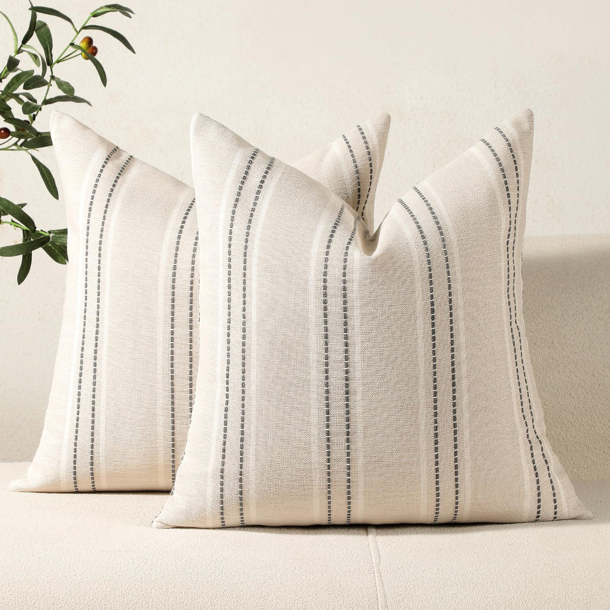 Hckot Decorative Throw Pillow Covers 20x20 Set of 2 Striped Pillow Covers