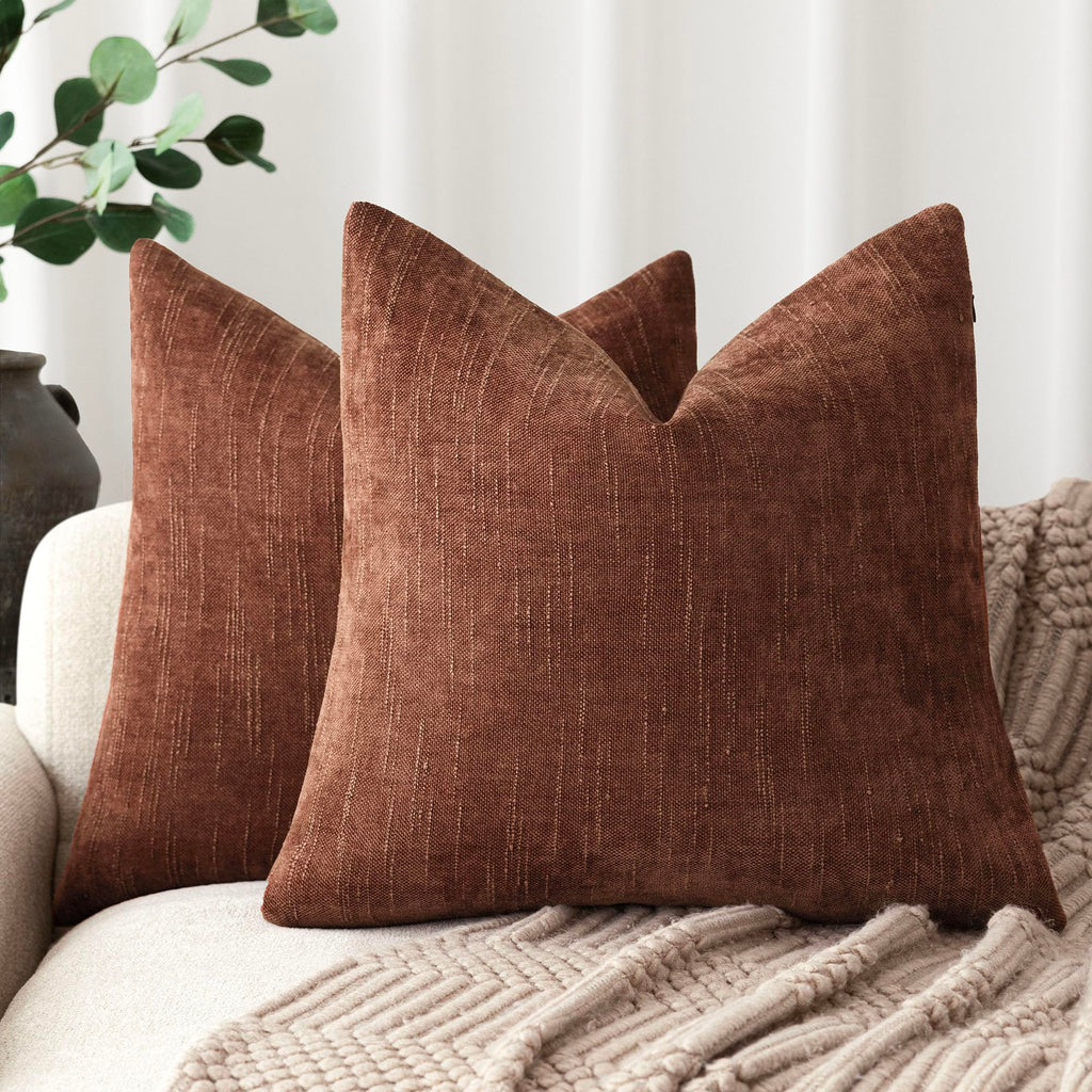 Foindtower Solid Textured Chenille Throw Pillow Covers 20x20 Inch,Taupe