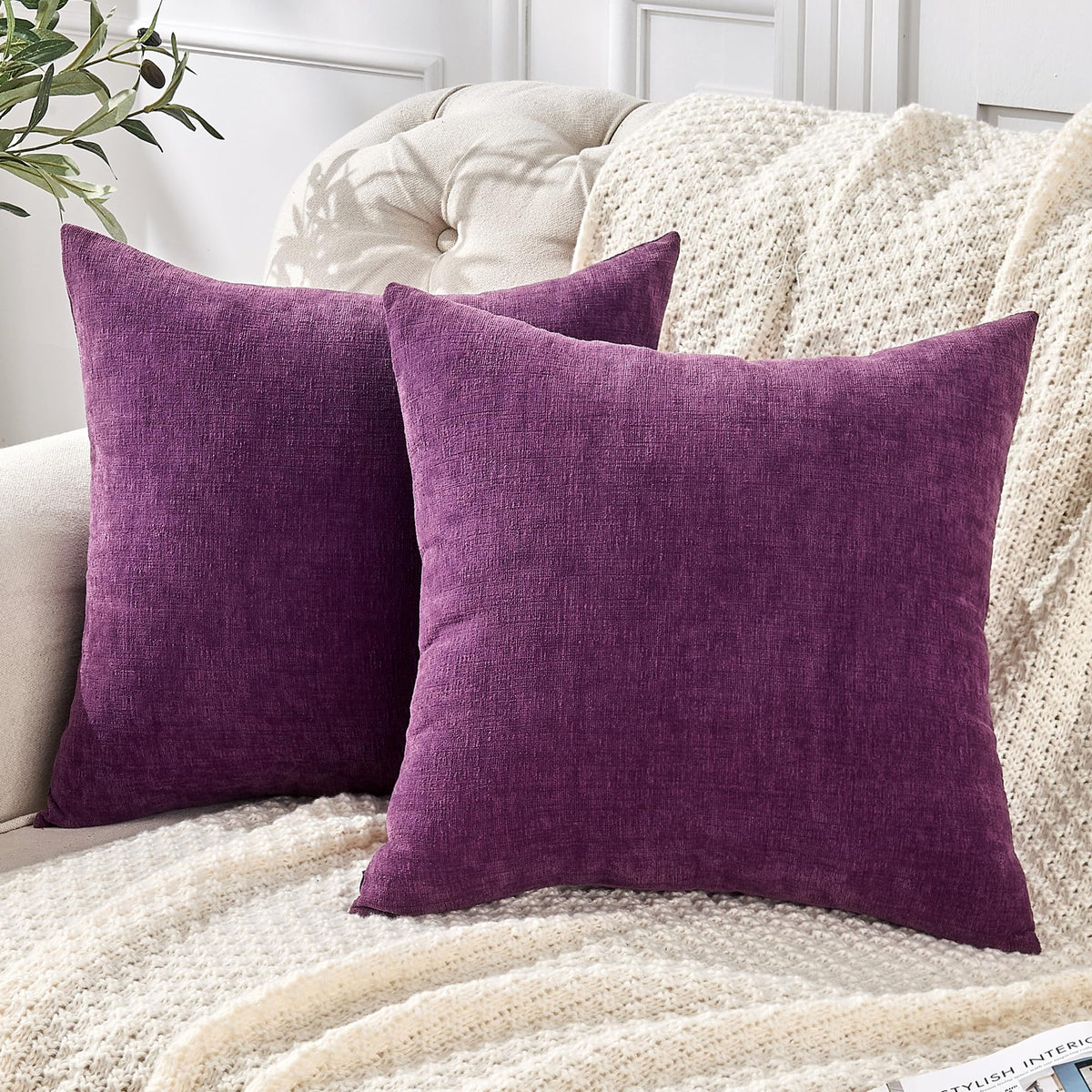 GAWAMAY Decorative Square Throw Pillow Covers 18"x18" Inch Set of 2, Super Soft Chenille Pillows Cover Fall Pillowcase for Living Room Bedroom Sofa Couch Cushion Cover Navy Blue 45x45cm (Only Covers)
