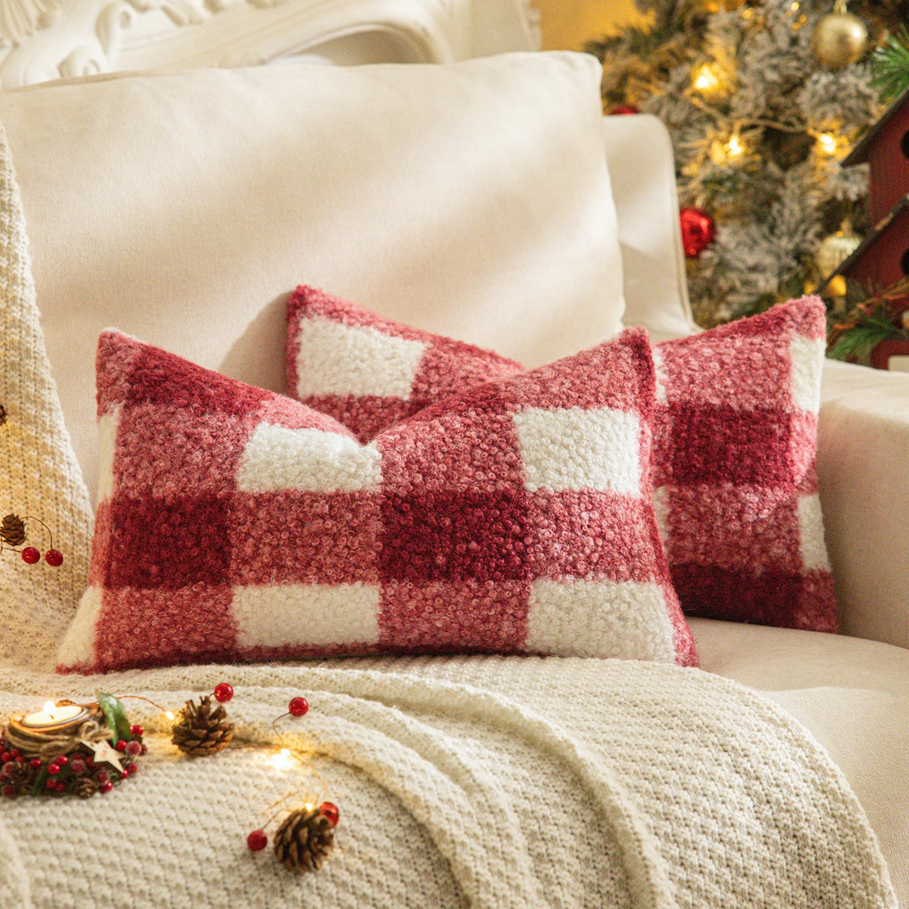 AQOTHES Plaid Fall Throw Pillow Covers Orange 18x18 Inch Set of 2