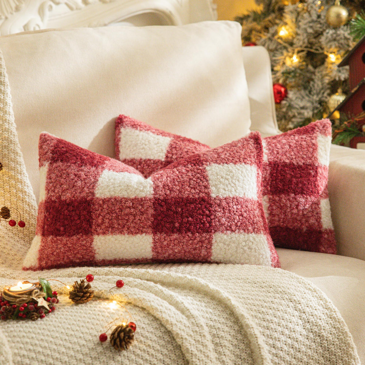 AQOTHES Plaid Fall Throw Pillow Covers Orange 18x18 Inch Set of 2