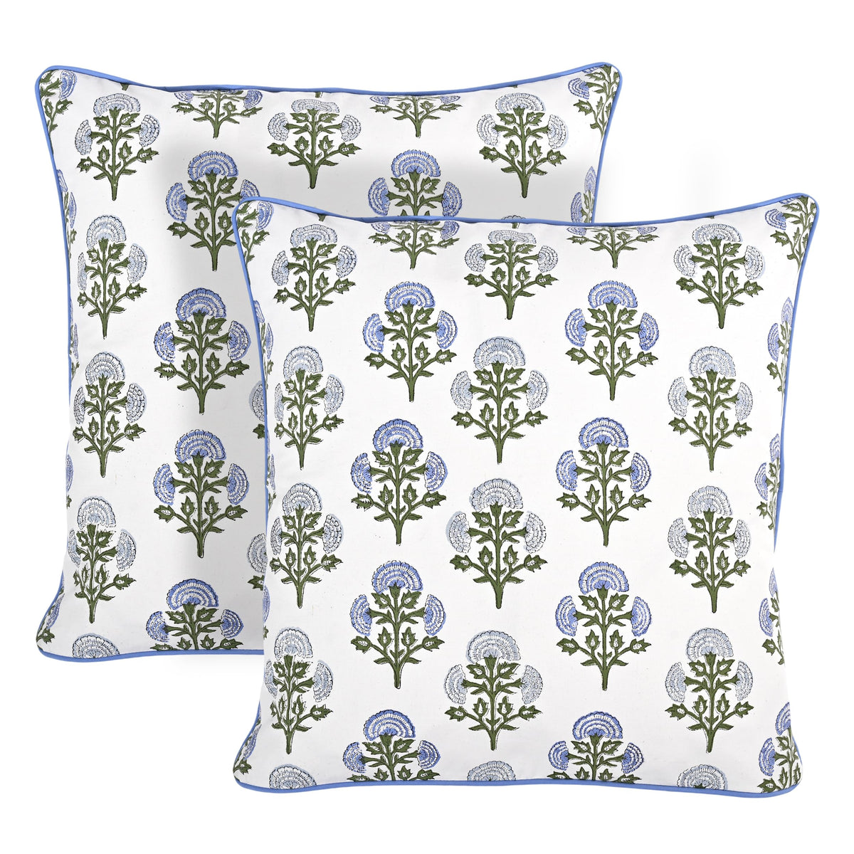 Ridhi Block Print Columbia Blue Pillow Cover 18" x 18" (Pack of 2) Decorative Couch Pillows for Living Room, Chic Boho Cute Outdoor Pillows Covers Gifts for Spring, Easter and Valentine