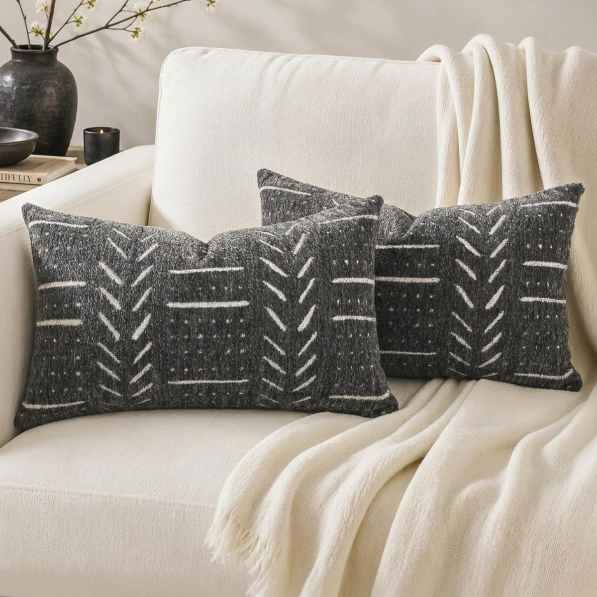 BlissBlush Decorative Lumbar Throw Pillow Covers 12X20 Set of 2, Brick Red Rust Boho Farmhouse Cushion Cover, Soft Accent Pillowcase for Couch Sofa Bed Living Room Home Décor
