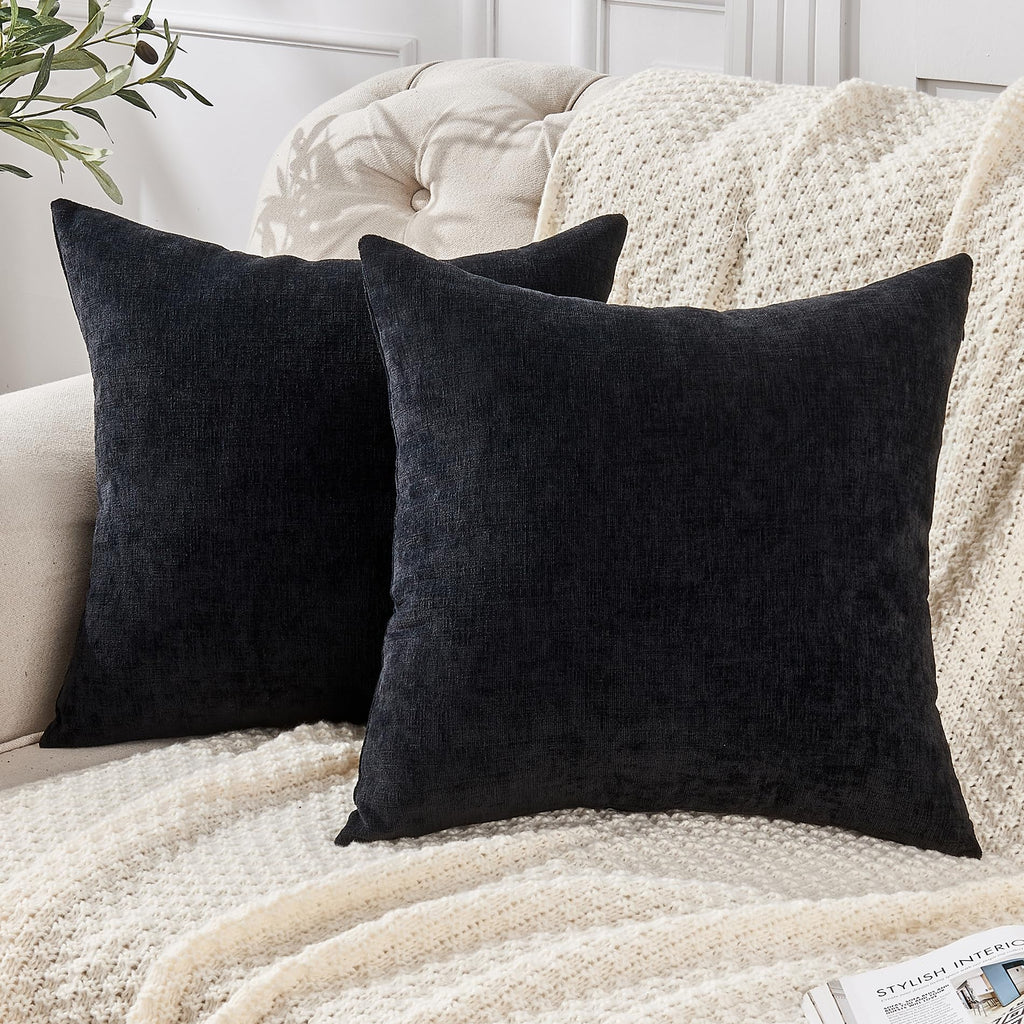 GAWAMAY Decorative Square Throw Pillow Covers 18"x18" Inch Set of 2, Super Soft Chenille Pillows Cover Fall Pillowcase for Living Room Bedroom Sofa Couch Cushion Cover Navy Blue 45x45cm (Only Covers)