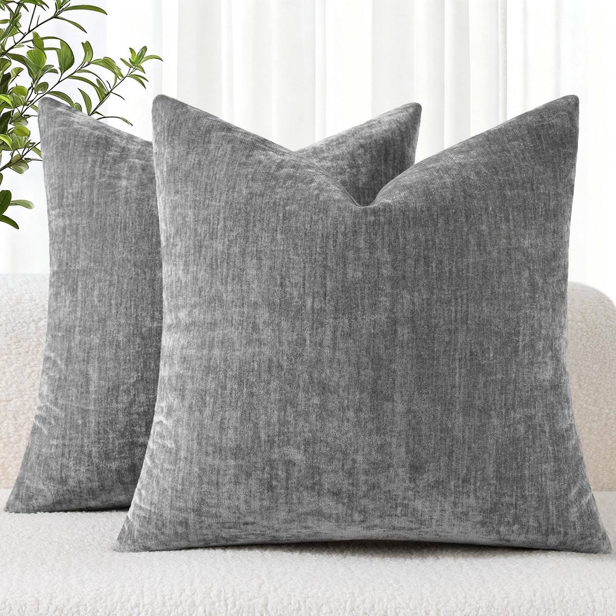 decorUhome Soft Chenille Moss Green Throw Pillow Covers 18X18 Set of 2
