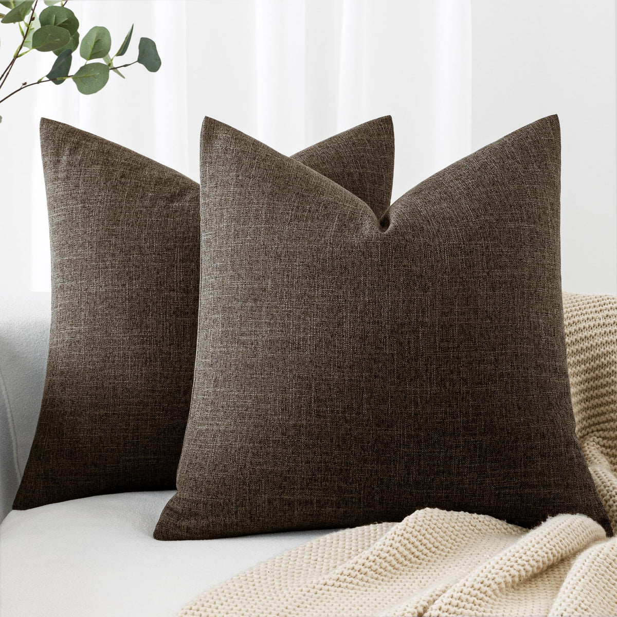 MIULEE Pack of 2 Linen Textured Pillow Covers, 18x18 Inch Light Blue