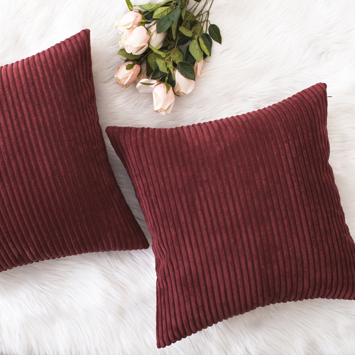 Home Brilliant Yellow Pillow Covers Summer Decorative Set of 2 Striped Corduroy Plush Velvet Throw Pillow Covers for Couch Decor, 18x18 inch, Light Yellow