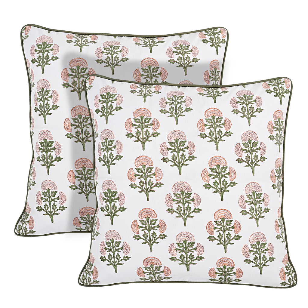 Ridhi Block Print Columbia Blue Pillow Cover 18" x 18" (Pack of 2) Decorative Couch Pillows for Living Room, Chic Boho Cute Outdoor Pillows Covers Gifts for Spring, Easter and Valentine