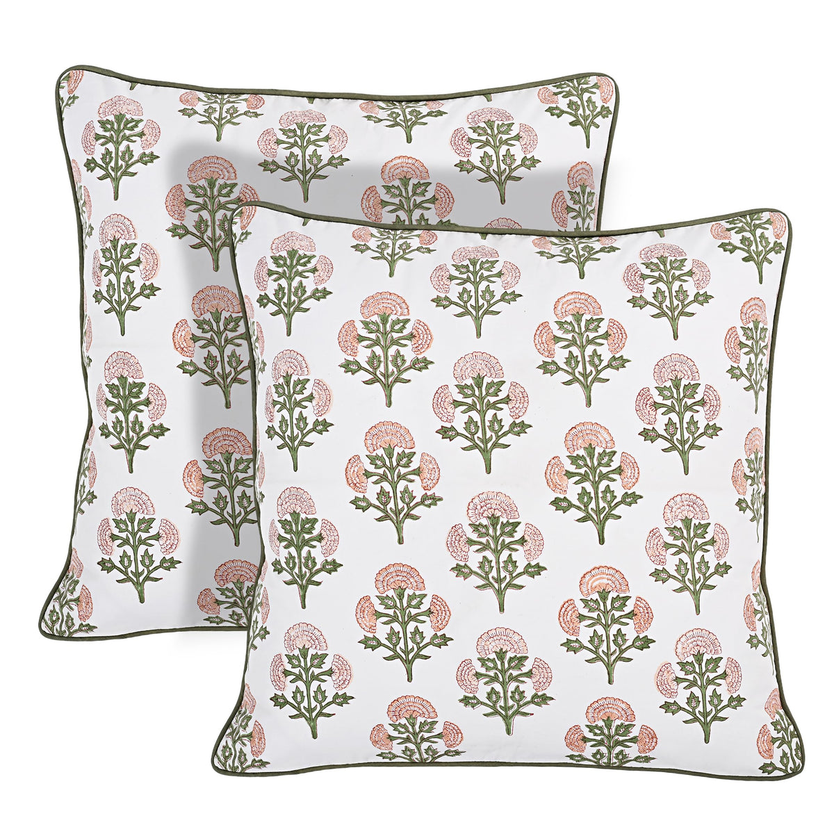 Ridhi Block Print Columbia Blue Pillow Cover 18" x 18" (Pack of 2) Decorative Couch Pillows for Living Room, Chic Boho Cute Outdoor Pillows Covers Gifts for Spring, Easter and Valentine