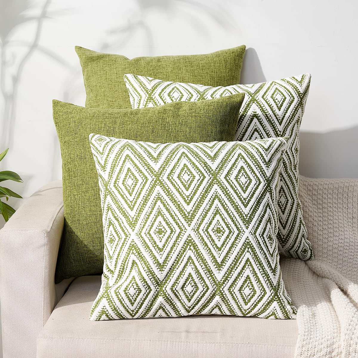 HPUK Throw Pillow Covers 18x18 Set of 4, Blue Patterned & Solid Covers
