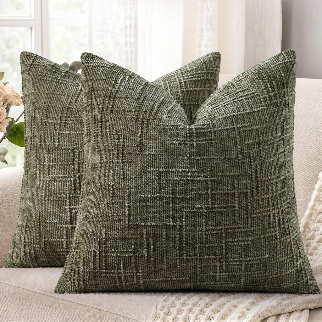 decorUhome Textured Chenille Throw Pillow Covers 18x18 Set of 2 Cream White