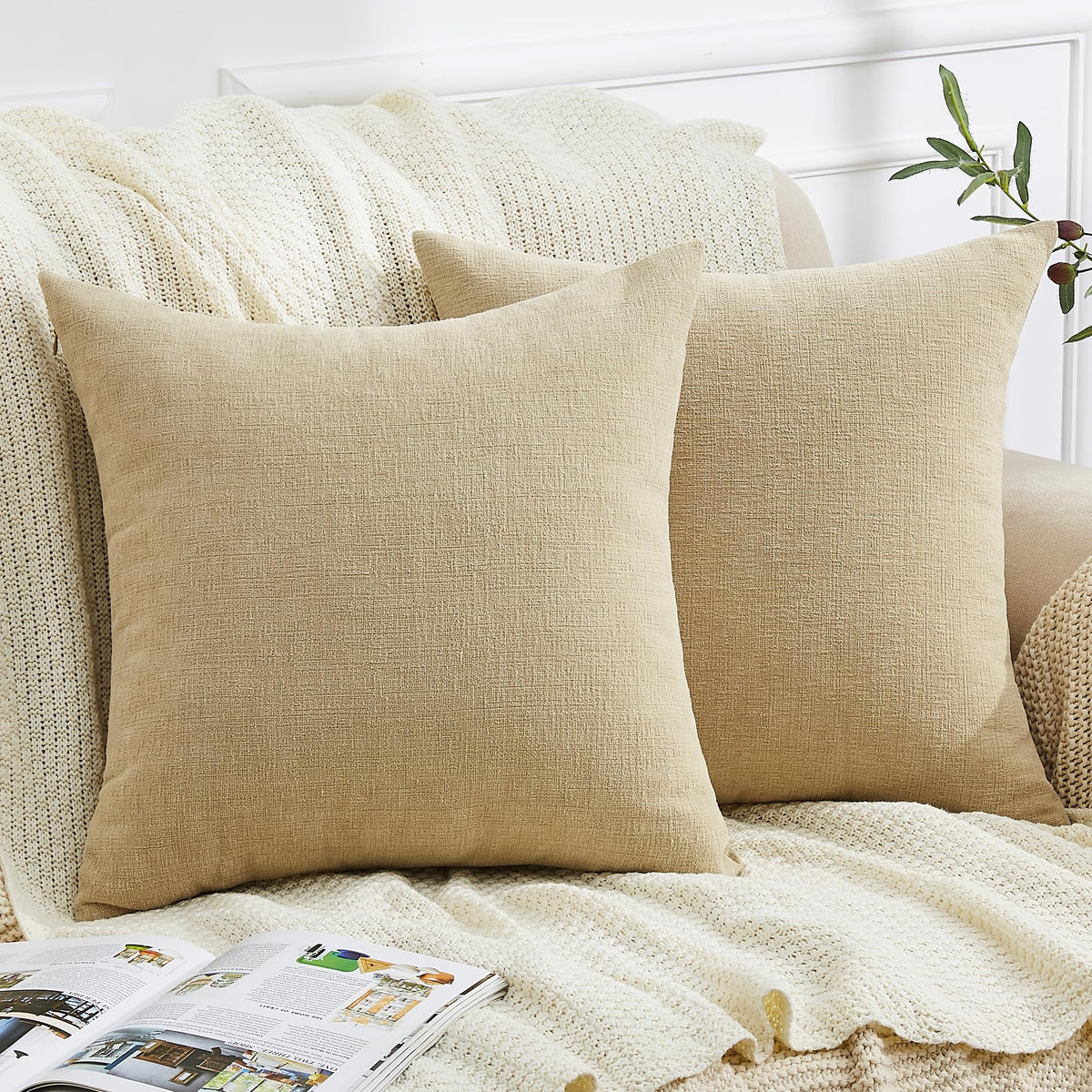 GAWAMAY Decorative Square Throw Pillow Covers 18"x18" Inch Set of 2, Super Soft Chenille Pillows Cover Fall Pillowcase for Living Room Bedroom Sofa Couch Cushion Cover Navy Blue 45x45cm (Only Covers)