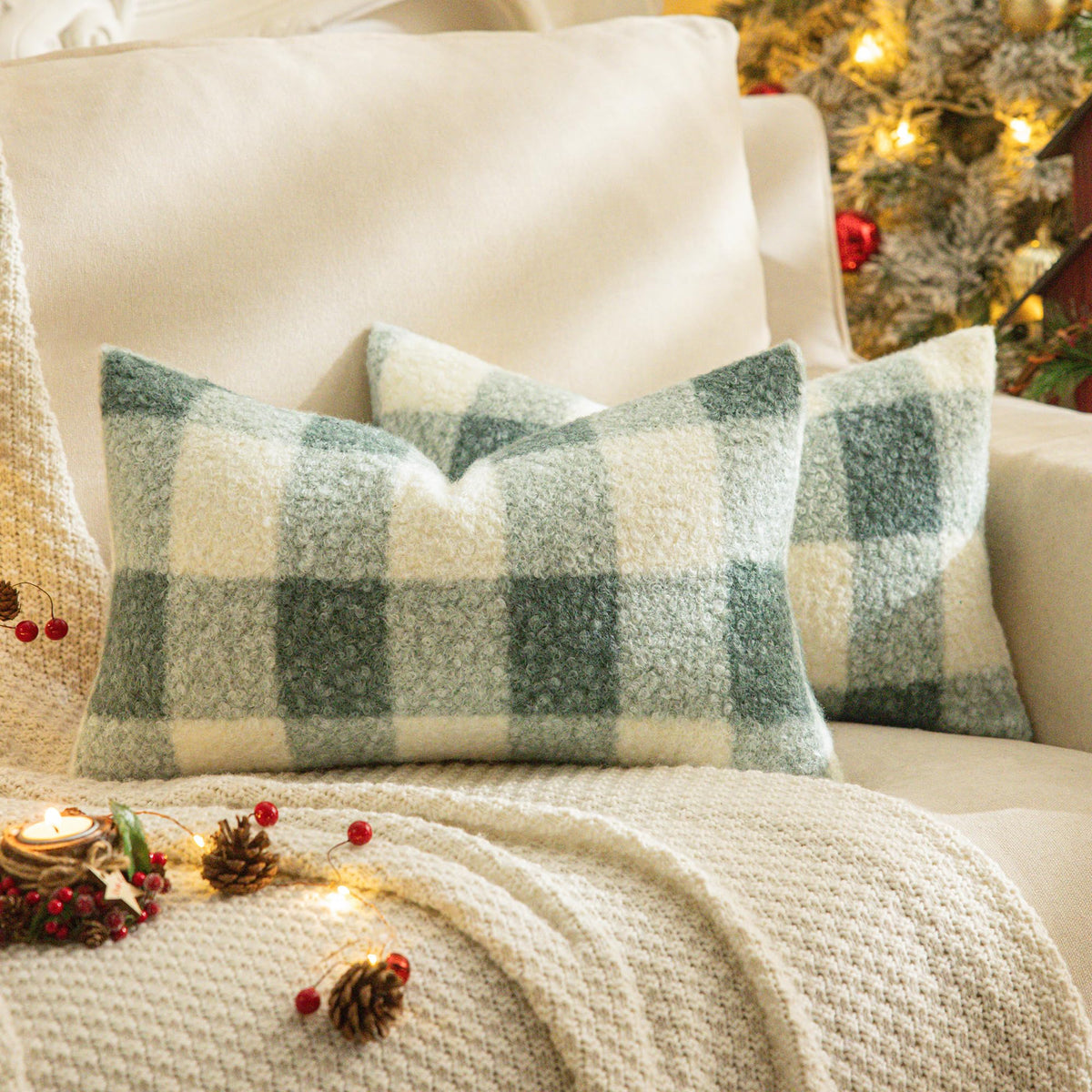AQOTHES Plaid Fall Throw Pillow Covers Orange 18x18 Inch Set of 2